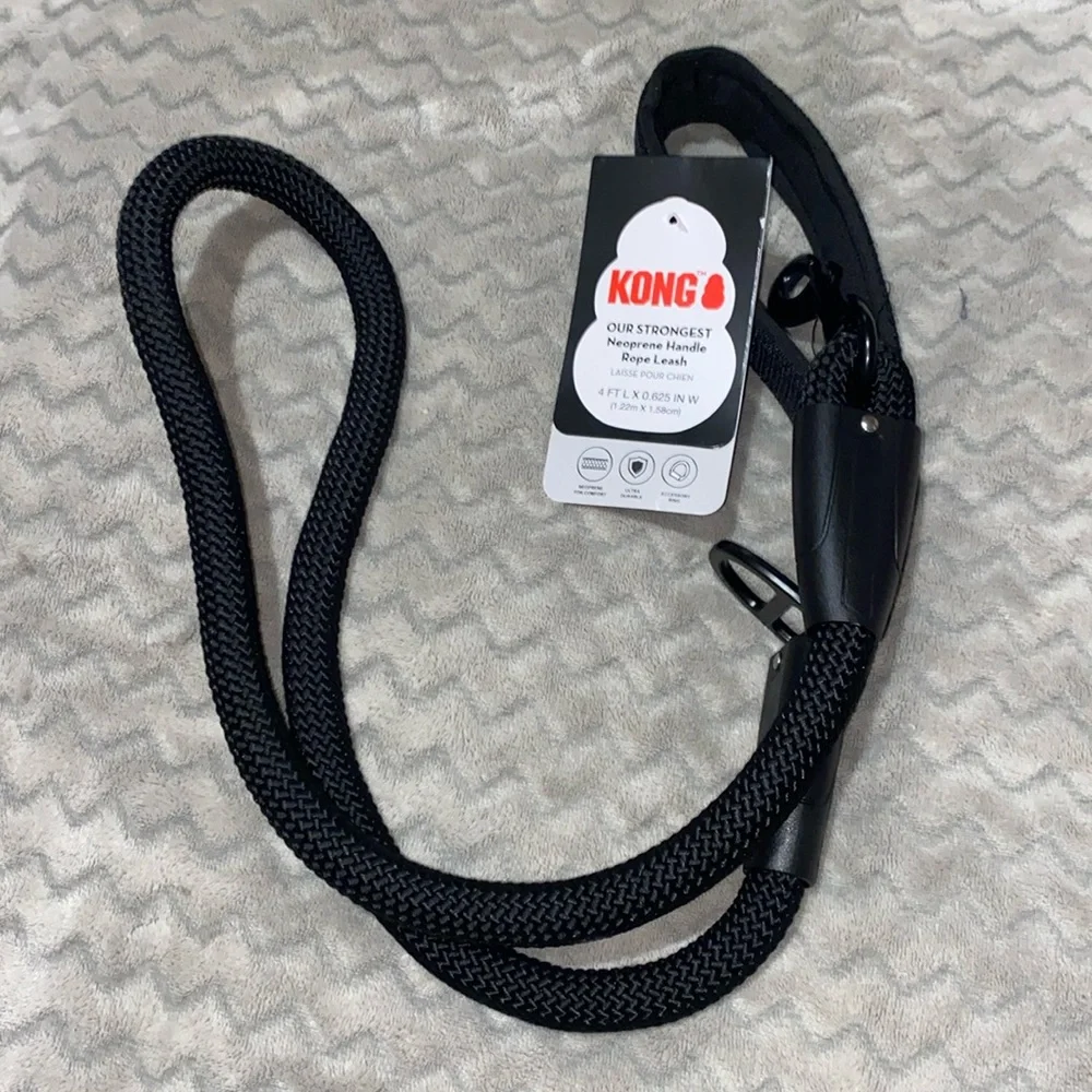 COPY 🐶 Kong 4ft Black Rope Neoprene Handle Dog Leash Collar Harness Pet Pets